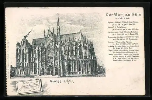 Künstler-AK Köln, Der Dom im Jahre 1868