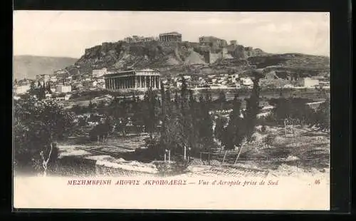 AK Athènes, Vue d`Acropole prise de Sud