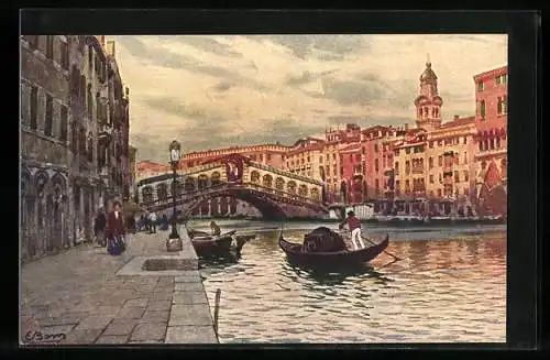 Künstler-AK Venezia, Ponte di Rialto