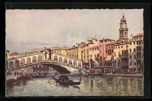 Künstler-AK Venezia, die Rialto Brücke