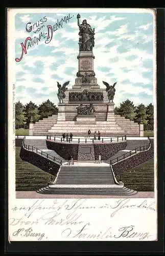 Lithographie National-Denkmal auf dem Niederwald