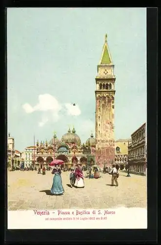 Lithographie Venezia, Piazza e Basilica di S. Marco um 1900