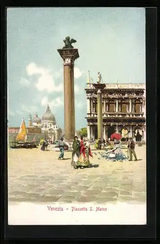 Lithographie Venezia, Piazzetta S. Marco mit Anwohnern