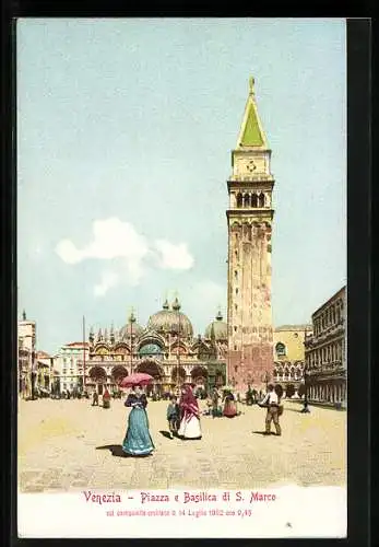 Lithographie Venezia, Piazza e Basilica di S. Marco um 1900