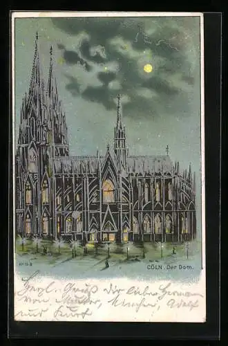 Lithographie Köln, Dom mit Glitzerreflexen