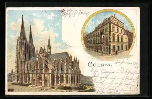 Künstler-AK Köln a. Rh., Hotel Vier Jahreszeiten, Dom