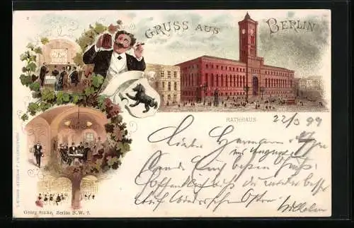 Lithographie Berlin-Schöneberg, Gasthaus im Ratskeller, Rathaus