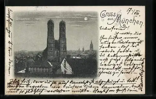 Mondschein-AK München, Frauenkirche