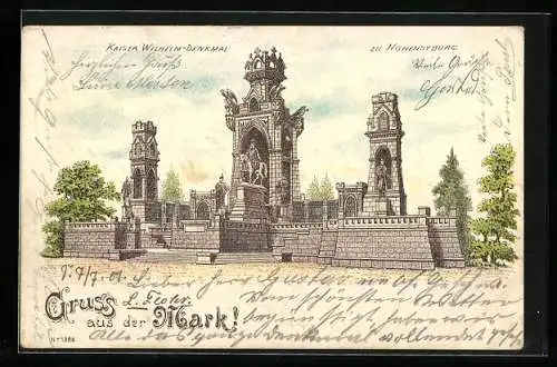 Lithographie Hohensyburg /Mark, Kaiser Wilhelm-Denkmal