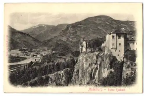 Relief-AK Haselburg, Ruine Kuebach mit Blick ins Tal