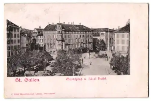 Relief-AK St. Gallen, Marktplatz und Hotel Hecht