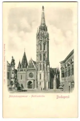 Relief-AK Budapest, Partie an der Mathiaskirche