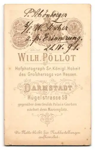 Fotografie Wilh. Pöllot, Darmstadt, Hügelstrasse 59, P. Schönberger als junger Mann im Anzug