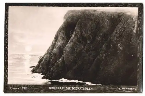 Fotografie J. H. Wennberg, Tromsö, Ansicht Nordkap / Norwegen, Felsenküste im Jahr 1901