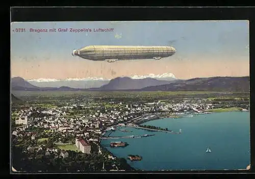 AK Bregenz mit Graf Zeppelin`s Luftschiff