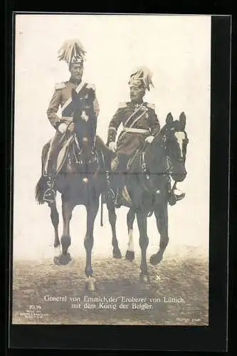 AK General von Emmich, Eroberer von Lüttich und der König von Belgien zu Pferd