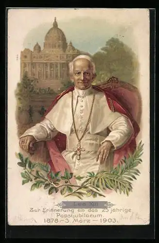 Lithographie Papst Leo XIII., 25 jährige Papstjubilaeum 1903