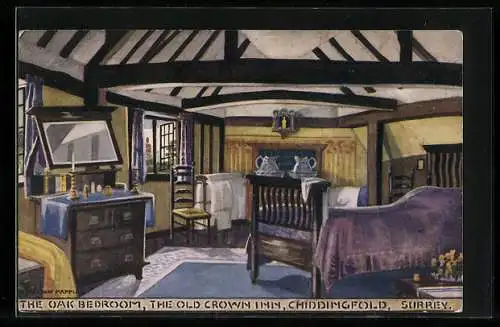 Künstler-AK Chiddingfold /Surrey, The Oak Bedroom, The Old Crown Inn