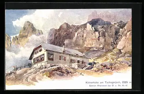 Künstler-AK Edward Theodore Compton: Kölner Hütte am Tschagerjoch