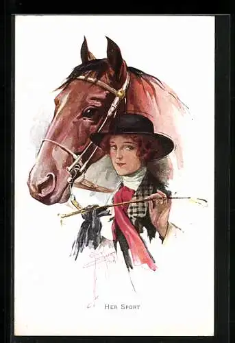 Künstler-AK Court Barber: Her sport, Reiterin mit Pferd