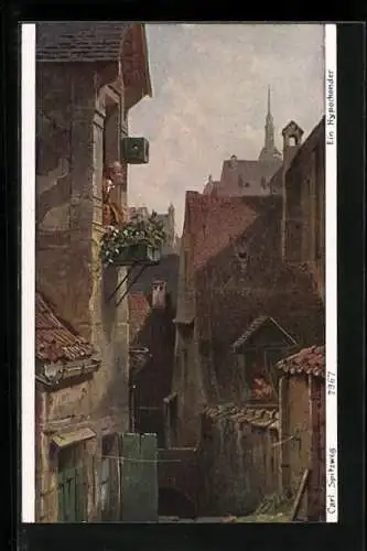 Künstler-AK Carl Spitzweg: Ein Hypochonder, aus dem Fenster blickend