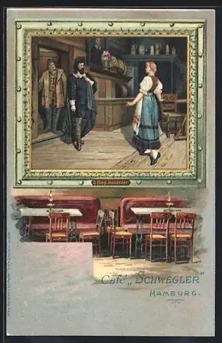 Lithographie Hamburg-Neustadt, Cafe Schwegler am Gänsemarkt, Der fliegende Holländer