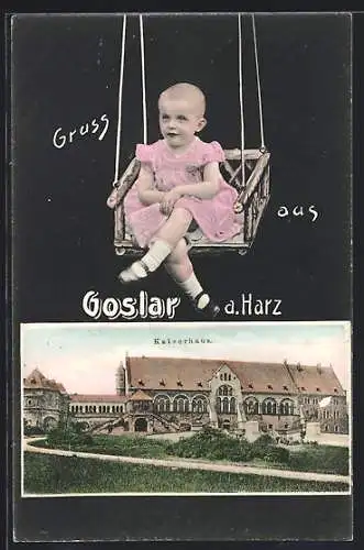 AK Goslar a. Harz, Kaiserhaus, Kinder in der Schaukel