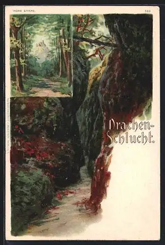 Lithographie Eisenach, Drachenschlucht und Hohe Sonne