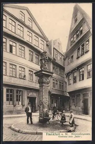 AK Alt-Frankfurt, Grosse Fischergasse, Gasthaus zum Stift und Neptunbrunnen