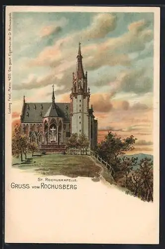 Lithographie Bingen / Rhein, St. Rochusberg