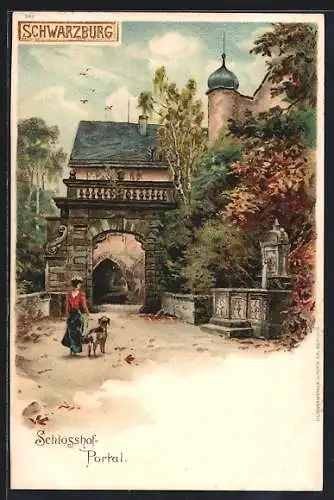 Lithographie Schwarzburg, Schlosshof-Portal