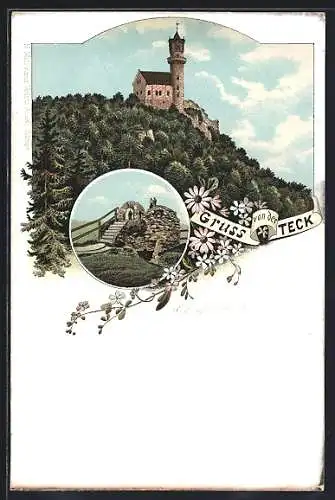 Lithographie Owen, Blick zur Burg Teck