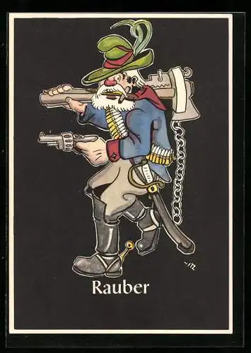 Künstler-AK sign. H. Moritz: bergmännische Begriffe karikiert aus Lustige Gezähekiste, Nr. 30: Rauber