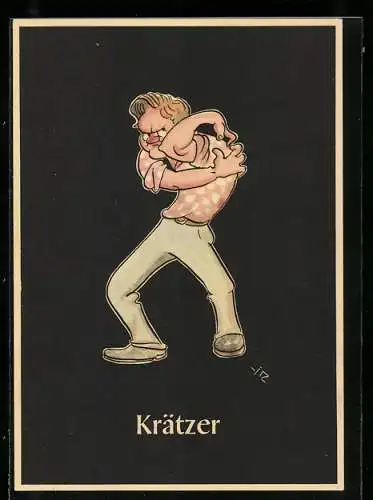 Künstler-AK sign. H. Moritz: 48 bergmännische Begriffe karikiert, aus Lustige Gezähekiste, Bild 28: Krätzer