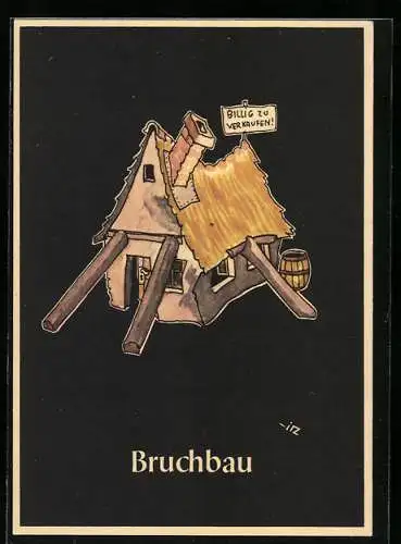 Künstler-AK sign. H. Moritz: bergmännische Begriffe karikiert aus Lustige Gezähekiste, Nr. 40: Bruchbau