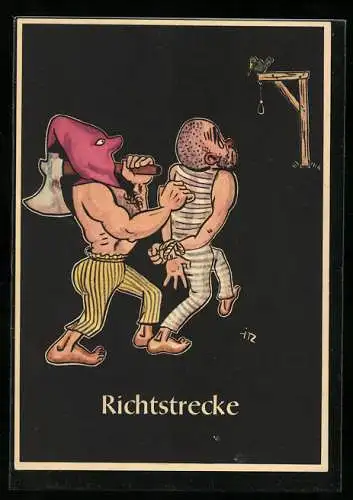 Künstler-AK sign. H. Moritz: bergmännische Begriffe karikiert aus Lustige Gezähekiste, Nr. 6: Richtstrecke