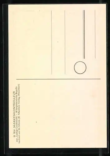 Künstler-AK sign. H. Moritz: bergmännische Begriffe karikiert aus Lustige Gezähekiste, Nr. 12: Markenkontrolleur