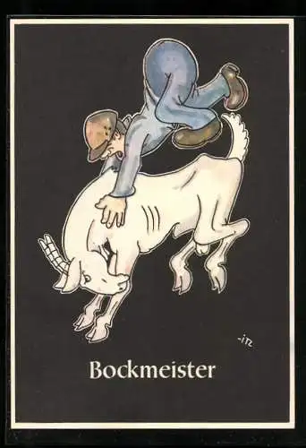 Künstler-AK sign. H. Moritz: bergmännische Begriffe karikiert aus Lustige Gezähekiste, Nr. 13: Bockmeister