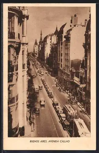 AK Buenos Aires, Avenida Callao, Strassenbahn