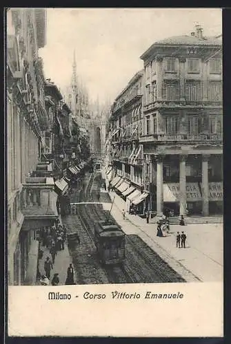 AK Milano, Corso Vittorio Emanuele, Strassenbahn