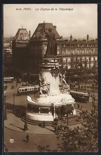 AK Paris, La Statue de la Republique, Strassenbahn