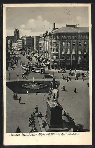 AK Hannover, Ernst August-Platz und Bahnhofstrasse mit Strassenbahn