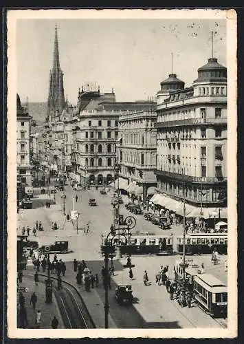 AK Wien, Kärntnerstrasse mit Hotel Bristol und Strassenbahn