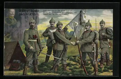 AK Deutschland hoch in Ehren, Soldaten in Uniformen mit Pickelhaube u. Gewehren