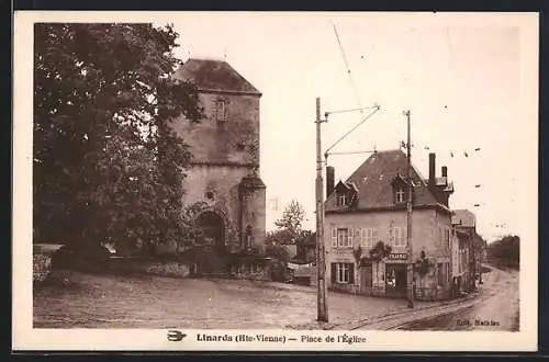 AK Linards, Place de l`église avec bâtiments historiques et poteaux de tramway