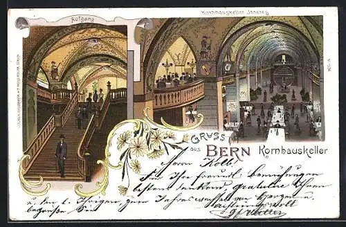 Lithographie Bern, Gasthaus Kornhauskeller, Innenansichten