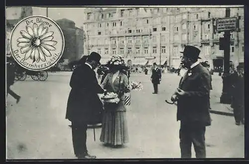 AK Frankfurt am Main, Margueritentag, Die Blume der Barmherzigkeit, Strassenverkauf