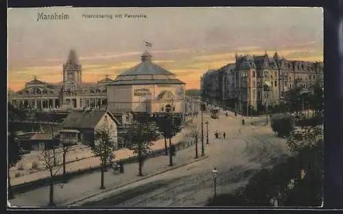 AK Mannheim, Strasse Friedrichsring mit Rundbau Panorama