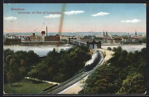 AK Mannheim, Rheinbrücke mit Blick auf Ludwigshafen