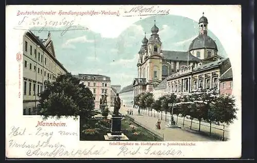 AK Mannheim, Schillerplatz m Hoftheater und Jesuitenkirche